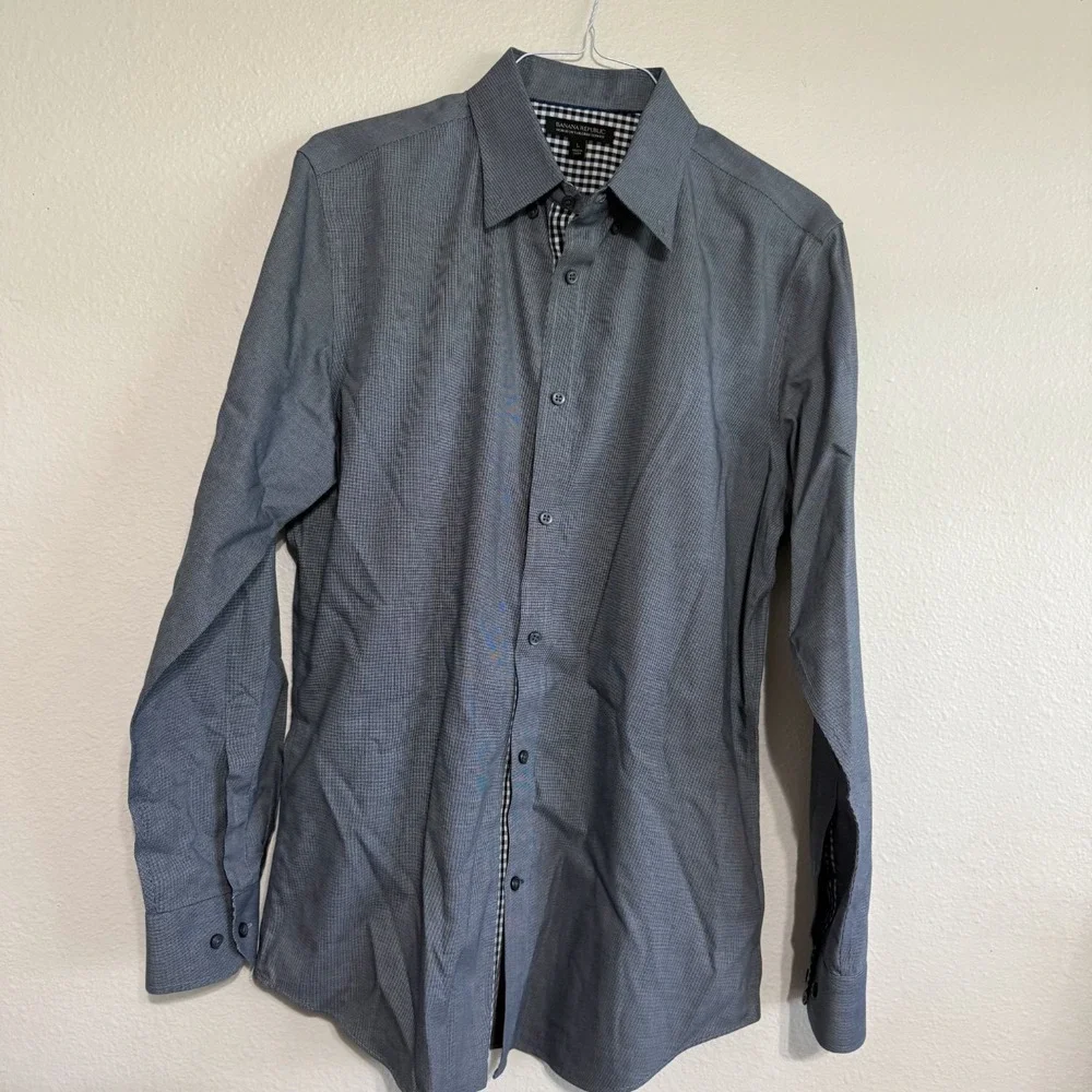 Banana Republic Dress Shirt Men's Large‎ Gray Slim Fit Classic Formel Business